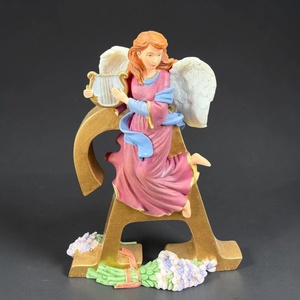 Lenox 2004 Angel with Lyre Letter A Figurine Gold Initial Floral Monogram Figure